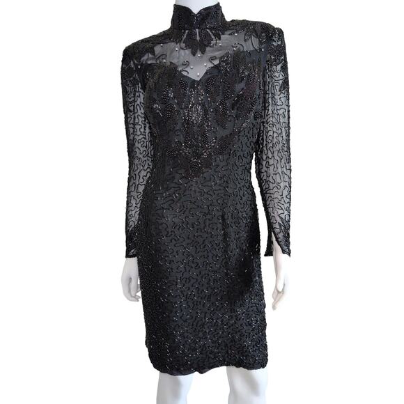 Vtg Oleg Cassini Silk Beaded Dress 8 Whimsigoth Fairy Grunge Glam Old Hollywood - Picture 1 of 9